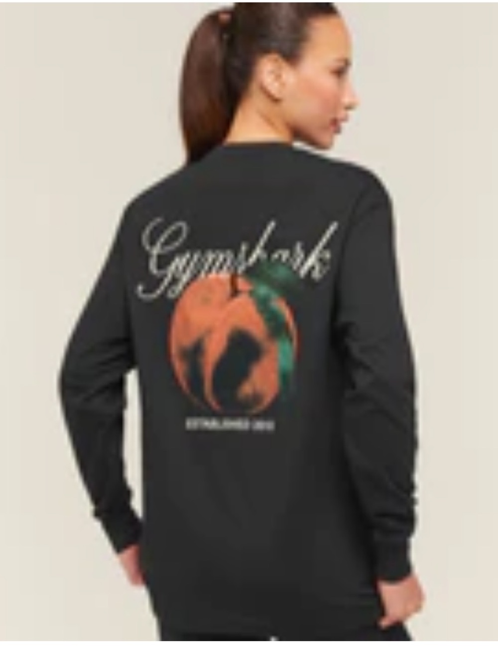 Gymshark Black Long Sleeve Tee with Orange and Green Globe Graphic